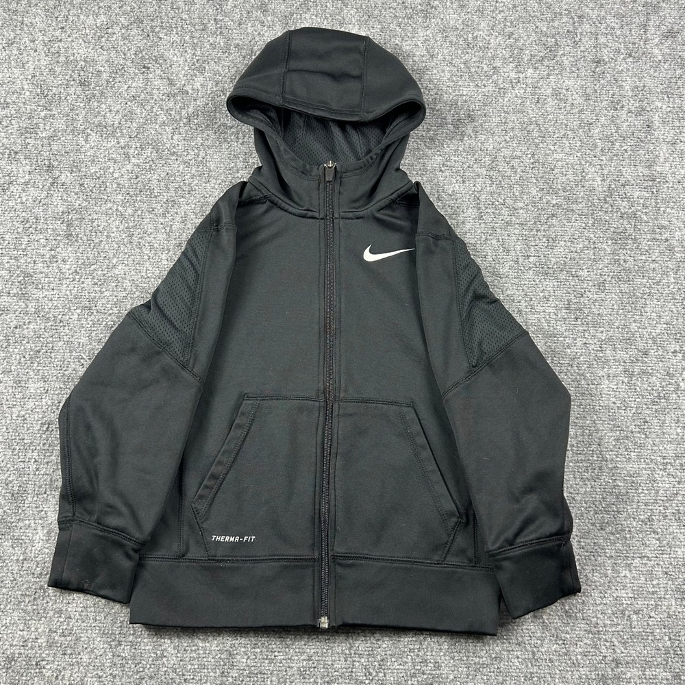 Nike Hoodie Boys S Black Therma-FIT Full Zip Mesh Panel Performance Sweatshirt